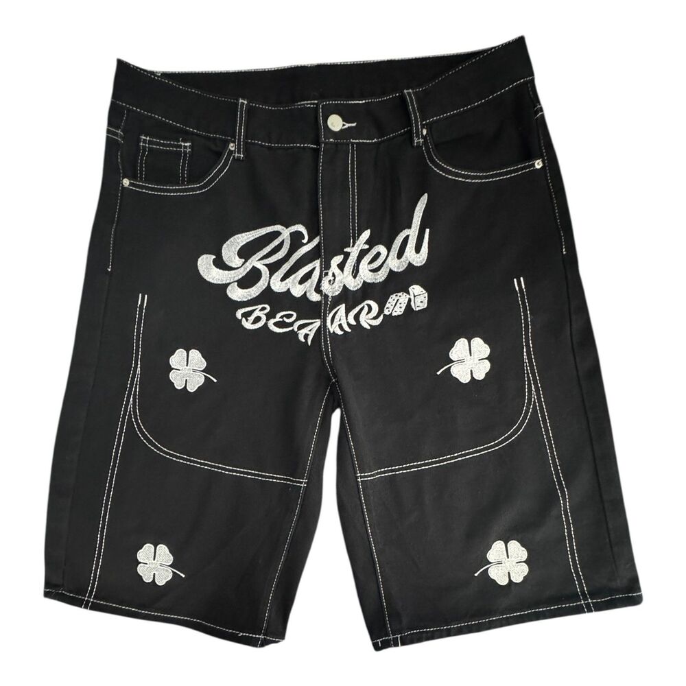 NVFelix Blasted Bear Shorts Mens Large Embroidered Clover Dice Streetwear